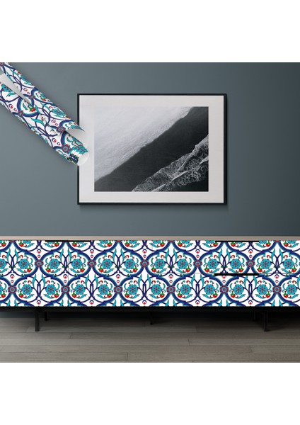 Osmanlı Çiçek Motifli Çini Desenli Yapışkanlı Folyo, Büyük Ebatlı Mutfak, Tezgah, Masa, Dolap Kaplama Folyosu, Isıya Dayanıklı, Su Geçirmez, Yapışkan Folyolar, Sticker, Dekoros fırsatları