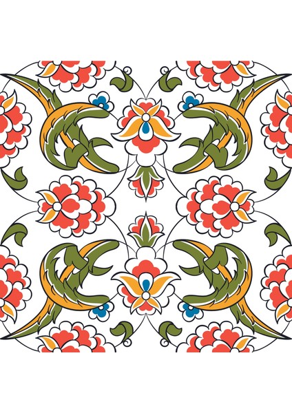 Geleneksel Osmanlı Çini Motifli Yapışkanlı Folyo, Kırmızı, Sarı, Yeşil Tezgah, Masa, Dolap Kaplama Folyosu, Isıya Dayanıklı, Su Geçirmez, Yapışkan Folyolar, Sticker, Büyük Ebatlı, Dekoros
