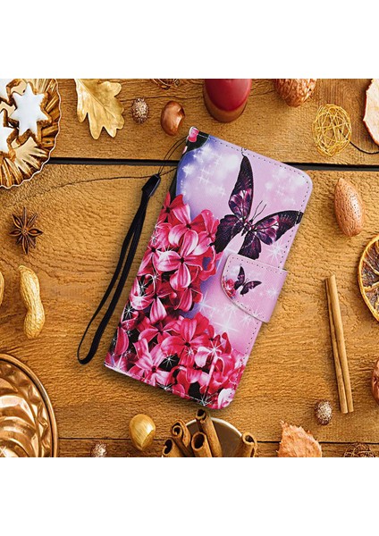 Tpu+Pu Deri Cüzdan Stand Samsung Galaxy A12- Kelebek ve Çiçek Için Krayer ile Telefon Koruyucu Kılıf (Yurt Dışından)