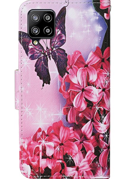 Tpu+Pu Deri Cüzdan Stand Samsung Galaxy A12- Kelebek ve Çiçek Için Krayer ile Telefon Koruyucu Kılıf (Yurt Dışından)