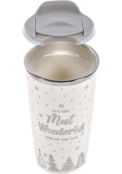 Gümüş Noel Temalı Porselen Kahve Termosu 475ML
