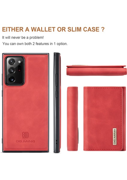 Kickstand Tasarım Pu Deri Kaplamalı Tpu+Pc Telefon Kılıfı Samsung Galaxy NOTE20 ULTRA/NOTE20 Ultra 5g-Kırmızı (Yurt Dışından)