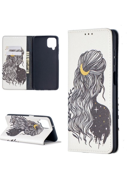 Samsung Galaxy A12-GIRL Için Otomatik Emilmiş Şık Desenli Pu Deri Cüzdan Kılıfı (Yurt Dışından)