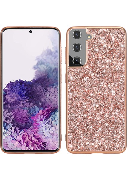 Işıltılı Payetler Tasarımı Kaplama Tpu Çerçeve+Pc Hibrid Kabuk Kasası Samsung Galaxy S21 4g/5g-Rose Altın (Yurt Dışından)