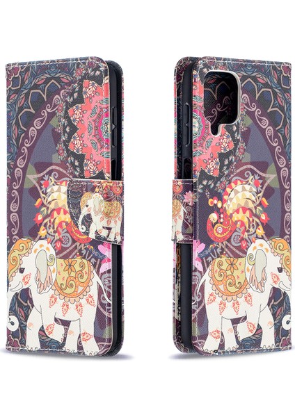 Desen Baskı Cüzdan Samsung Galaxy A12-MALANDA ve Elephant Için Deri Deri Telefon Kabuğu (Yurt Dışından)
