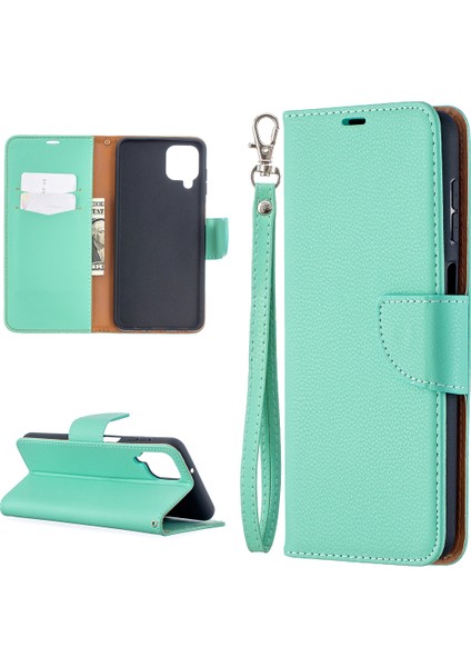 Litchi Cilt Cüzdan Samsung Galaxy A12-YEŞIL Için Saf Renkli Telefon Kılıfı (Yurt Dışından)