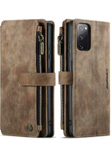Samsung Galaxy S20 Fe 2022/S20 Fe 4G/S20 Fe 5G/S20 Lite-Brown Için Çoklu Kart Yuvası ve Fermuar Cepi ile Anti-Çizelge Tam Vücut Koruyucu Kapak (Yurt Dışından)