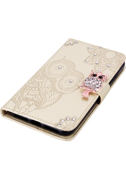 Rhinestone Dekor Baskı Samsung Galaxy NOTE20 4g/5g-Gold Için Baykuş Çiçek Deri Cüzdan Stand Kılıfı (Yurt Dışından)