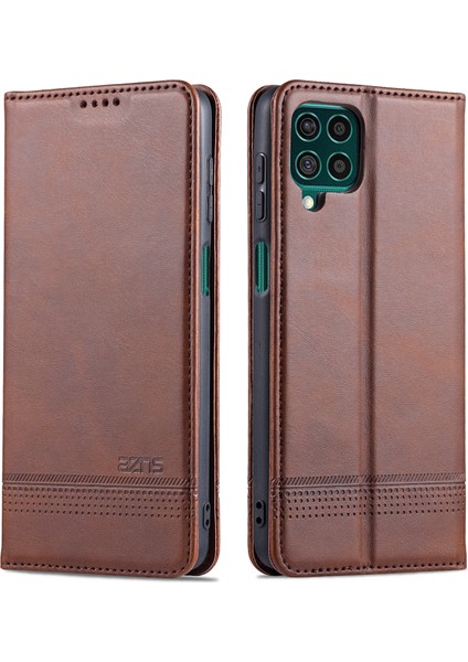 Cüzdan Tasarımı Otomatik Ahmat Mıknatıs Samsung Galaxy F62/M62-COFFEE Için Iyi Korunmuş Deri Stand Mobil Kabuk Kılıfı (Yurt Dışından)