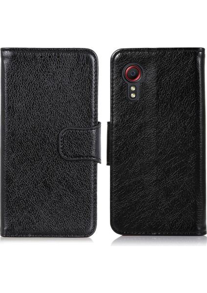 Nappa Doku Bölünmüş Deri Telefon Kılıfı Kabuk Cüzdan Samsung Galaxy Xcover 5-Black (Yurt Dışından)