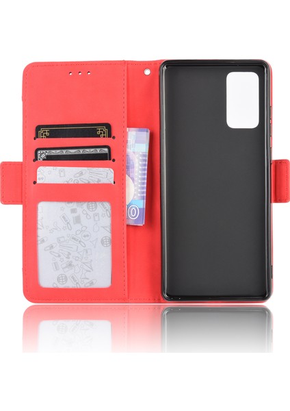 Samsung Galaxy NOTE20/NOTE20 5g-Red Için Çoklu Kart Yuvası Cüzdan Deri Telefon Kapağı (Yurt Dışından)