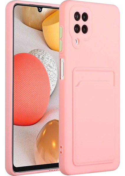 Samsung Galaxy A12-PINK Için Kart Yuvası ile Yumuşak Tpu Telefon Kılıfı Kapağı (Yurt Dışından)