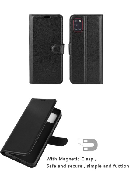 Samsung Galaxy A31-BLACK Için Litchi Yüzey Cüzdan Deri Kılıf (Yurt Dışından)