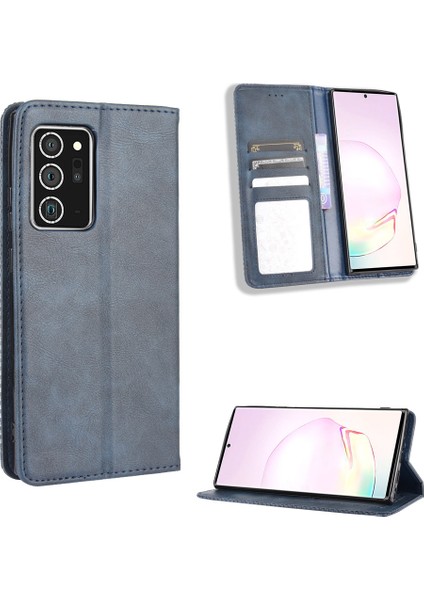 Samsung Galaxy NOTE20 Ultra/20 Ultra 5g-Blue Için Otomatik Emilmiş Pu Deri Kabuk Cüzdan Retro Kapak (Yurt Dışından)