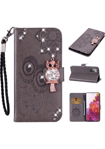 Samsung Galaxy S20 FE/S20 Fan EDITION/S20 Fe 5G/S20 Fan Edition 5G/S20 LITE/S20 Fe 2022 Rhinestone Dekorasyon Baskı Deri Deri Kabuk Cüzdan Stand Telefon Kapak Grey (Yurt Dışından)