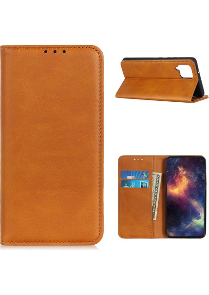 Samsung Galaxy A12 Anti-Drop Cüzdan Standı Kabuk Şok Geçirmez Flip Koruyucu Kapak Kahverengi (Yurt Dışından)