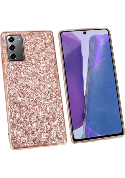 Samsung Galaxy NOTE20 4g/5g-Rose Gold Için Işıltılı Payetler Kaplama Tpu Çerçevesi+Pc Hibrit Kılıf (Yurt Dışından)