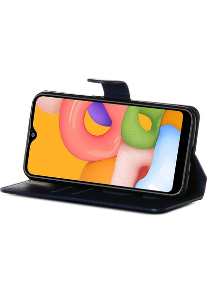 Samsung Galaxy A01-BLUE Için Cüzdan Deri Stand Kılıfı (Yurt Dışından)