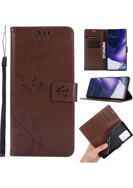 Kelebek Çiçek Baskı Tpu+Pu Deri Cüzdan Stand Kapağı Kılıfı Samsung Galaxy NOTE20 ULTRA/NOTE20 Ultra 5g-Brown (Yurt Dışından)