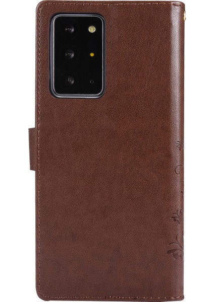 Kelebek Çiçek Baskı Tpu+Pu Deri Cüzdan Stand Kapağı Kılıfı Samsung Galaxy NOTE20 ULTRA/NOTE20 Ultra 5g-Brown (Yurt Dışından) modelleri