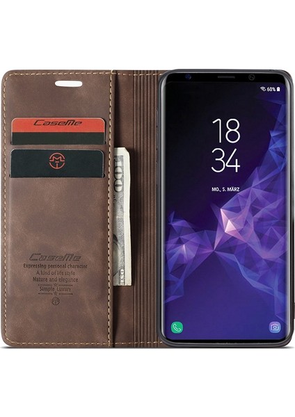 Samsung Galaxy S9 G960-COFFEE Için Otomatik Emilmiş Deri Cüzdan Stand Kılıfı (Yurt Dışından)