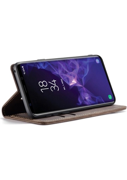 Samsung Galaxy S9 G960-COFFEE Için Otomatik Emilmiş Deri Cüzdan Stand Kılıfı (Yurt Dışından)