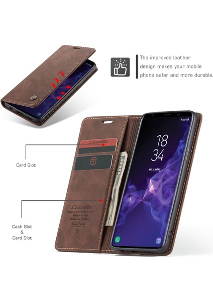 Samsung Galaxy S9 G960-COFFEE Için Otomatik Emilmiş Deri Cüzdan Stand Kılıfı (Yurt Dışından)