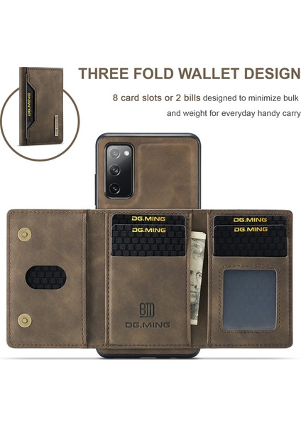 Samsung Galaxy S20 Fe 2022/S20 Fe 4G/S20 Fe 5G/S20 Lite-Coffee Için Üç Katlı Cüzdan Kickstand Tasarımı ile Manyetik Çıkarılabilir Hibrit Kasa (Yurt Dışından) modelleri