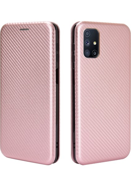 Karbon Fiber Cilt Samsung Galaxy M51-ROSE Altın Için Otomatik Amsorbed Deri Kapak (Yurt Dışından)