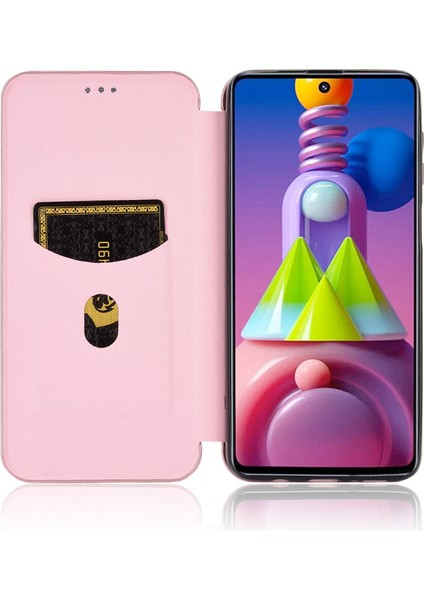 Karbon Fiber Cilt Samsung Galaxy M51-ROSE Altın Için Otomatik Amsorbed Deri Kapak (Yurt Dışından)