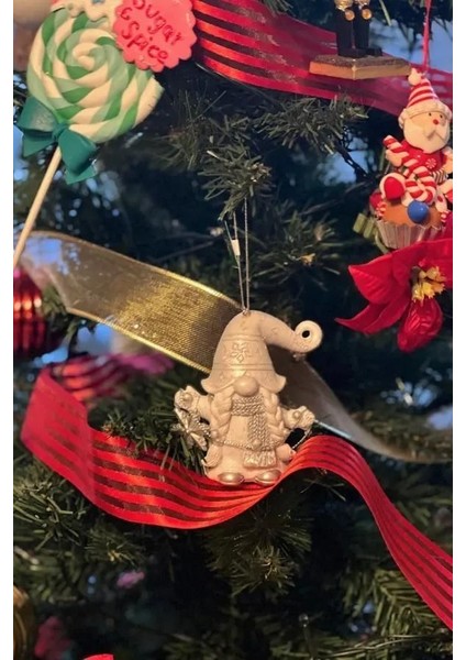 BeyazGri 10 cm Reçine Noel Baba - 1 Yılbaşı Süsü