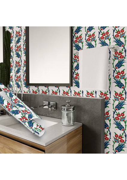 Mavi Lale Motifli Çini Desenli Yapışkanlı Folyo, Mutfak, Tezgah, Masa, Dolap Kaplama Folyosu, Isıya Dayanıklı, Su Geçirmez, Yapışkan Folyolar, Sticker, Büyük Ebatlı, Dekoros fırsatları