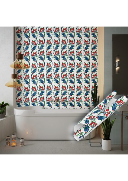 Mavi Lale Motifli Çini Desenli Yapışkanlı Folyo, Mutfak, Tezgah, Masa, Dolap Kaplama Folyosu, Isıya Dayanıklı, Su Geçirmez, Yapışkan Folyolar, Sticker, Büyük Ebatlı, Dekoros indirimleri