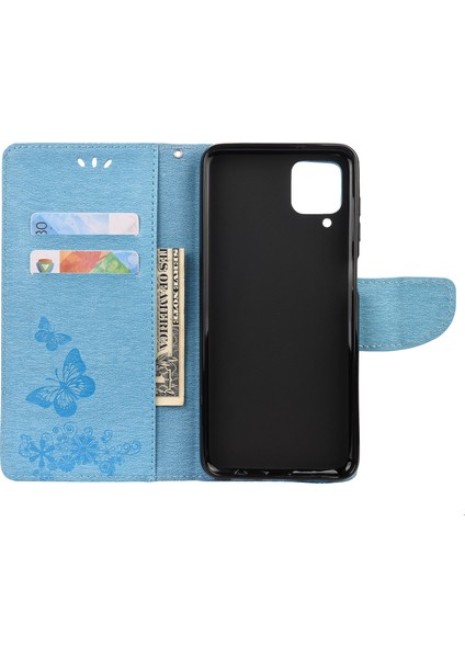 Samsung Galaxy A12-BLUE Için Baskılı Kelebekler Çiçek Deri Cüzdan Stand Kılıfı (Yurt Dışından) fırsatları