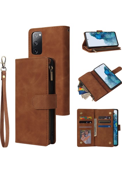 Samsung Galaxy S20 FE/S20 Fan EDITION/S20 Fe 5G/S20 Fan Edition 5G/S20 LITE/S20 Fe 2022 Cep Telefon Kapağı Çoklu Kart Yuvaları Pu Deri Cüzdan Telefonu Kaplama Kılıf-Kahverengi (Yurt Dışından)