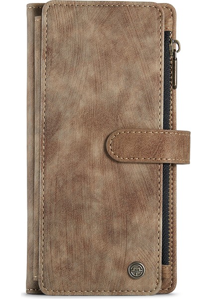 Samsung Galaxy Note 10 Plus/note 10 Plus 5g-Brown Için Çok Sayıda Kart Yuvası ve Fermuar Cebi ile Kayma Olmayan Pu Pu Deri Deri Flip Case Stand Stand Cüzdan Kapağı Cüzdan Kapağı (Yurt Dışından)