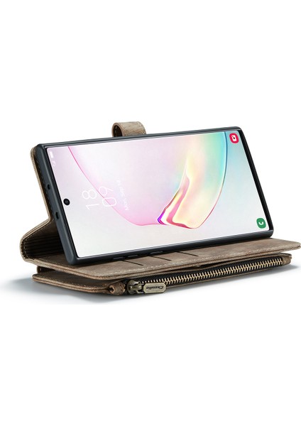 Samsung Galaxy Note 10 Plus/note 10 Plus 5g-Brown Için Çok Sayıda Kart Yuvası ve Fermuar Cebi ile Kayma Olmayan Pu Pu Deri Deri Flip Case Stand Stand Cüzdan Kapağı Cüzdan Kapağı (Yurt Dışından)