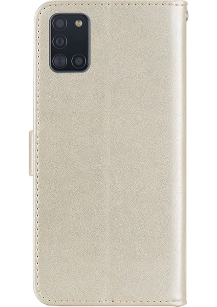 Baykuş Izi Rhinestone Dekor Deri Telefon Kapağı Samsung Galaxy A31-GOLD Için (Yurt Dışından)