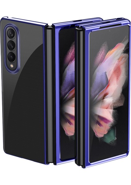 Samsung Galaxy Z Fold3 5g-Blue Için Elektrokaplama Çerçeve Damla Damalı Pc Telefon Kapağı Katlanır Kılıf (Yurt Dışından)