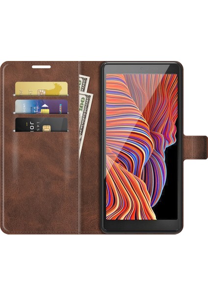 Samsung Galaxy Xcover 5/xcover 5s-Brown Için Cüzdan Tasarımı Deri Telefon Standı Kabuğu (Yurt Dışından)