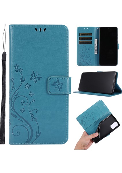 Kelebek Çiçek Baskı Cüzdan Stand Deri Telefon Kılıfı Samsung Galaxy NOTE20/NOTE20 5g-Blue (Yurt Dışından)