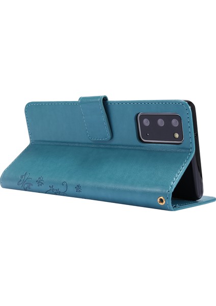 Kelebek Çiçek Baskı Cüzdan Stand Deri Telefon Kılıfı Samsung Galaxy NOTE20/NOTE20 5g-Blue (Yurt Dışından)