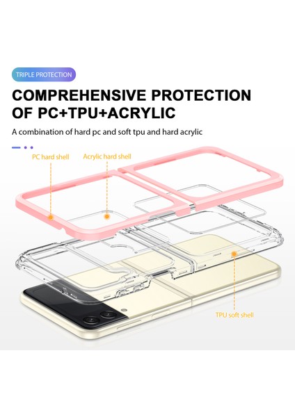 Samsung Galaxy Z Flip3 Için Fall Anti-Fall Şeffaf Tpu+Akrilik+Pc Hybrid Telefon Kılıf Kapağı 3 5g-Pınk (Yurt Dışından)