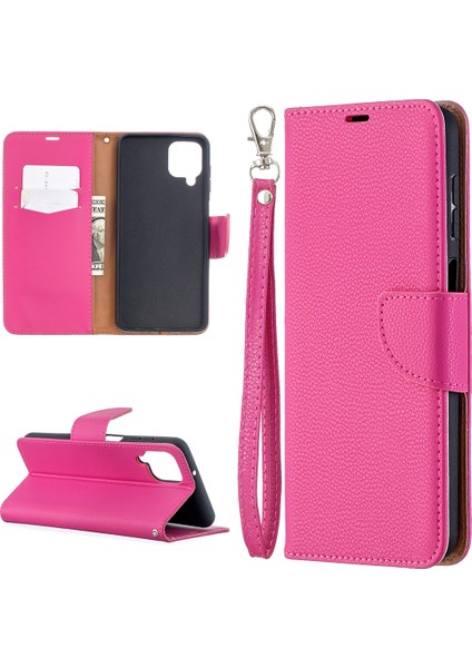 Samsung Galaxy A12-ROSE Için Litchi Cilt Cüzdan Saf Renkli Telefon Kılıfı (Yurt Dışından)