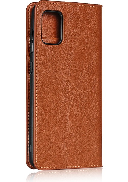 Samsung Galaxy A31-BROWN Için Çılgın At Cüzdan Standı Orijinal Deri Kılıf (Yurt Dışından)