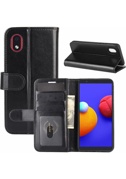 Samsung Galaxy A01 ÇEKIRDEK/M01 Çekirdek Black Için Çılgın At Cüzdan Stili Kabuk Stand Deri Kılıf (Yurt Dışından)
