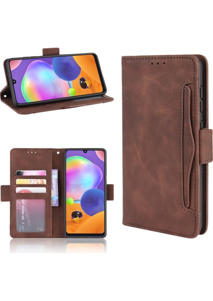 Samsung Galaxy A31-BROWN Için Birden Çok Kart Yuvası Mobil Kabuklu Pu Deri (Yurt Dışından)