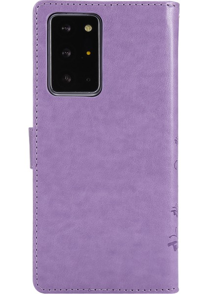 Kelebek Çiçek Baskı Tpu+Pu Deri Cüzdan Stand Kapak Kılıfı Samsung Galaxy NOTE20 ULTRA/NOTE20 Ultra 5g-I-Light Mor (Yurt Dışından) modelleri