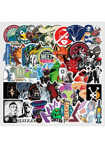 50 Adet Tekrarsız Karışık Retro Pvc Sticker 011