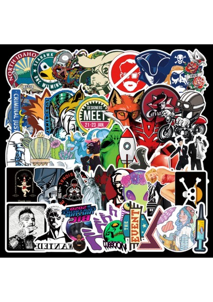 50 Adet Tekrarsız Karışık Retro Pvc Sticker 011
